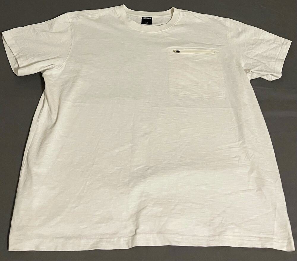 G-Star RAW Mens XXL White Zip Pocket T-Shirt Crewneck Originals Raw Denim